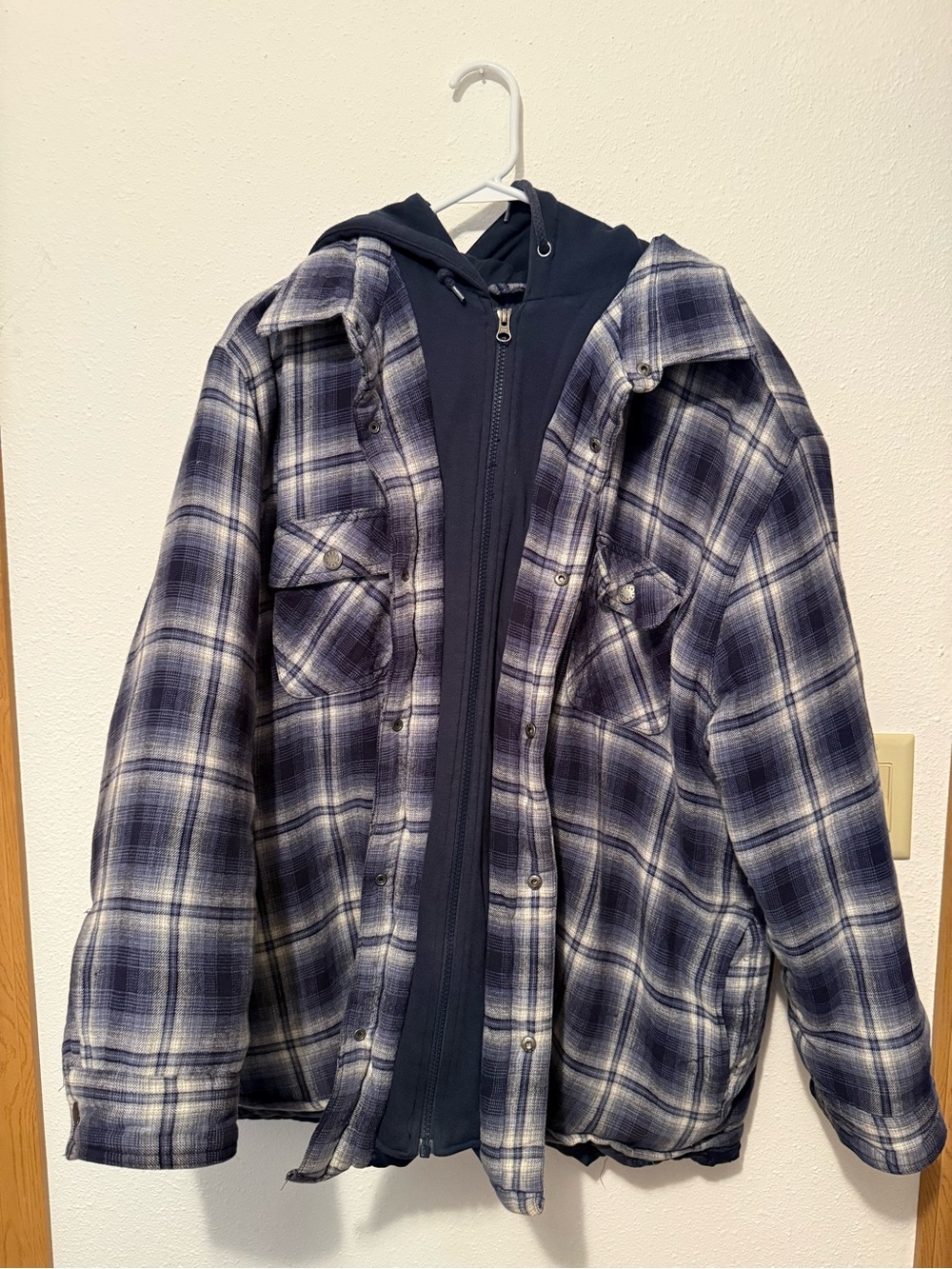 Northcrest Navy Plaid Hooded Layered Jacket